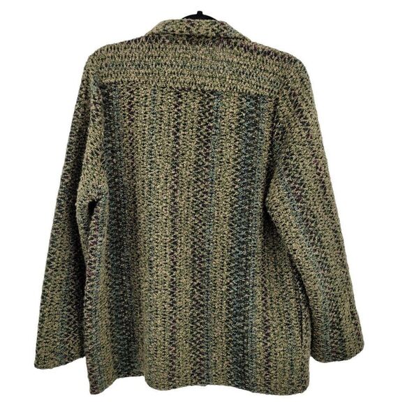 Vtg Blazer Granny Core Cardigan Nobby Knit Textured Asymmetrical Green Striped M - Picture 5 of 10